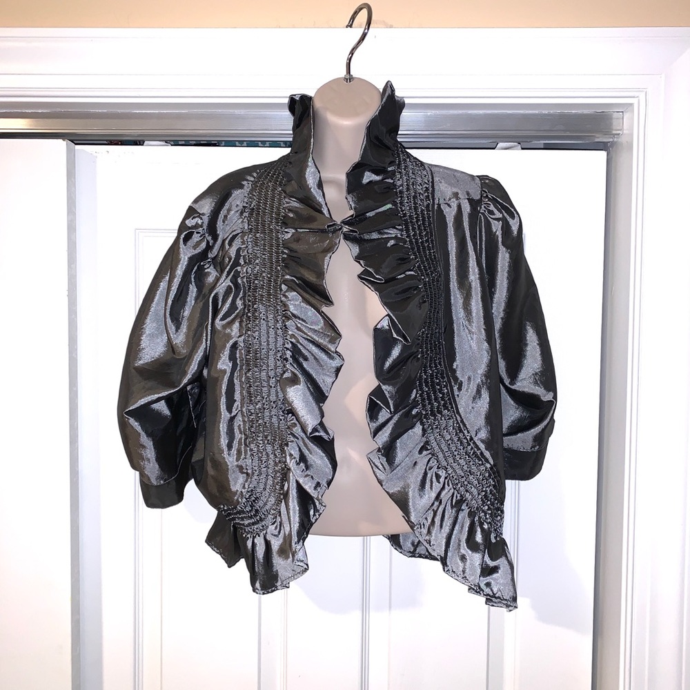 SHINY Silver ruffle Cropped Evening JACKET 1X